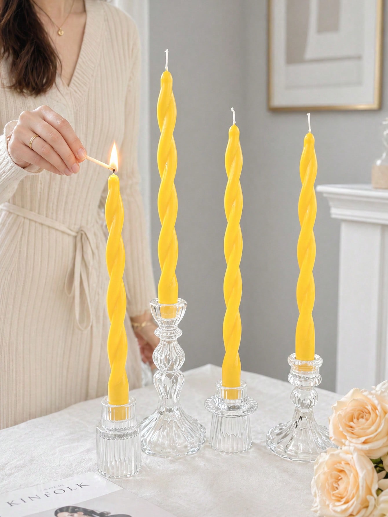 Home Fragrance Candles - 4pcs Set New Yellow Twisted Fried